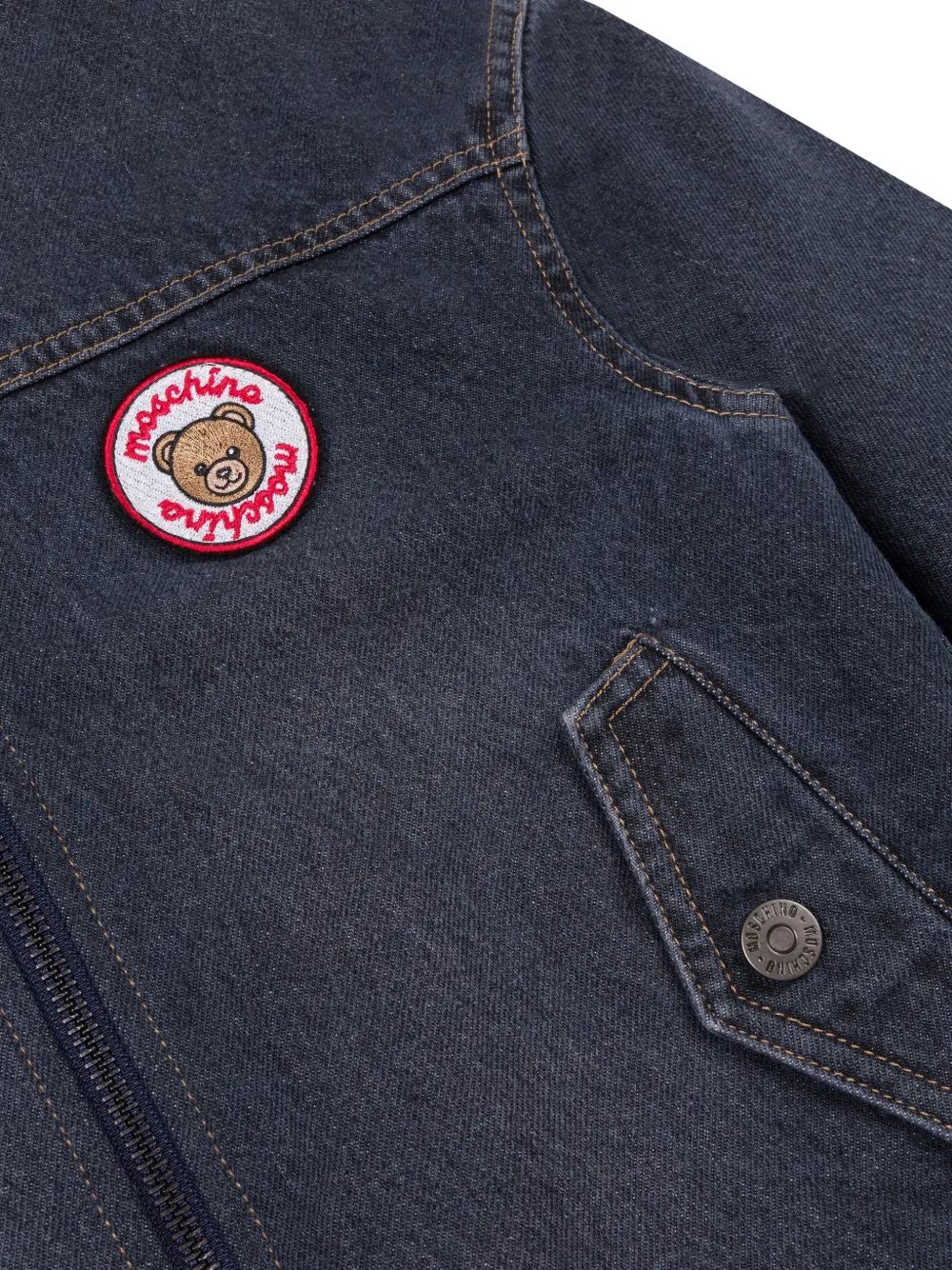 Moschino Kids Denim jack met capuchon en teddybeer-patch Blauw