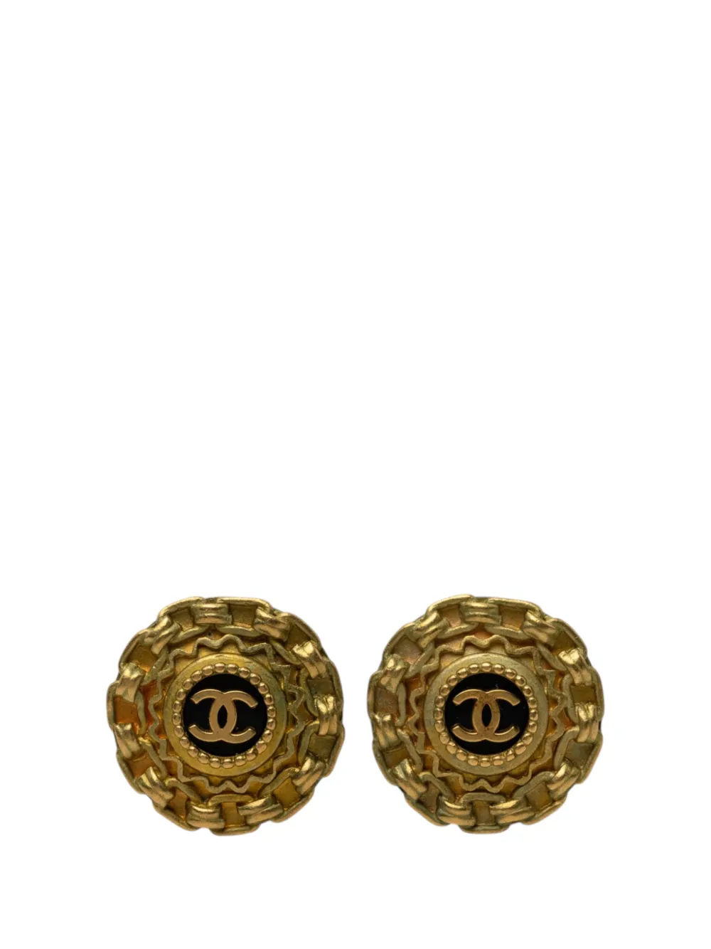 CHANEL Pre-Owned 1994 CC Gold Plated Resin Chain Round Clip On Earrings costume earrings - Nero