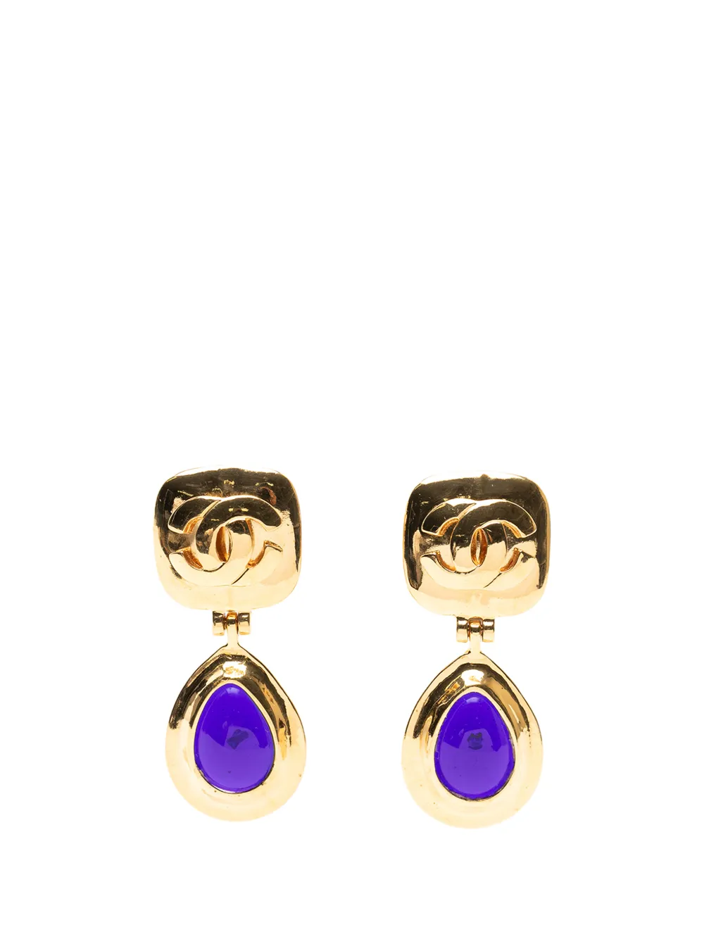 CHANEL Pre-Owned 1997 CC Gold Plated and Gripoix Glass Teardrop Clip on Earrings costume earrings