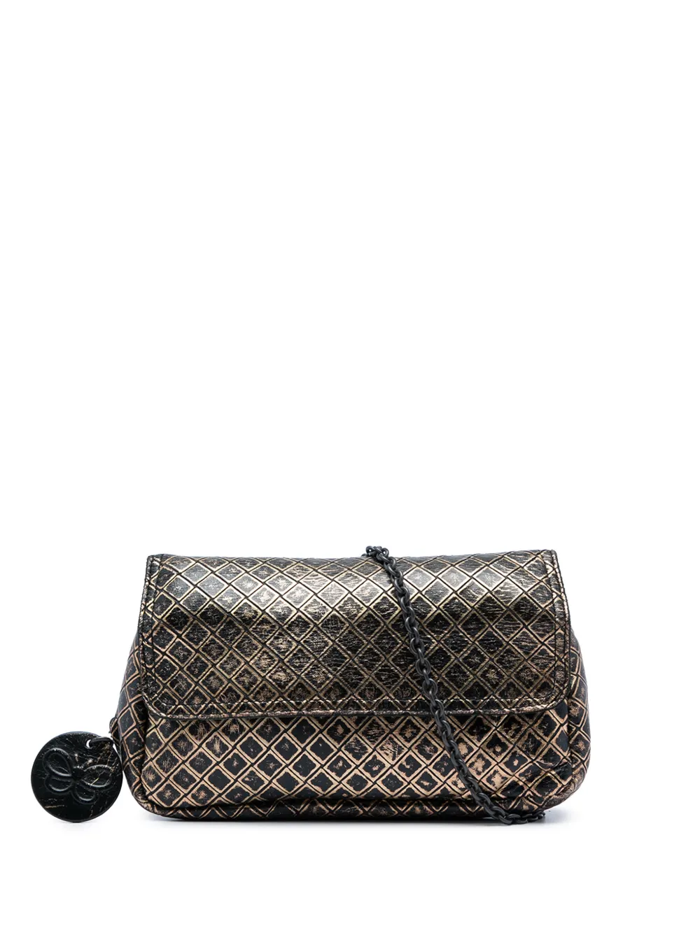 Bottega Veneta Pre-Owned 2012-2026 Metallic Calfskin Intrecciomirage Chain Flap crossbody bag - Gold