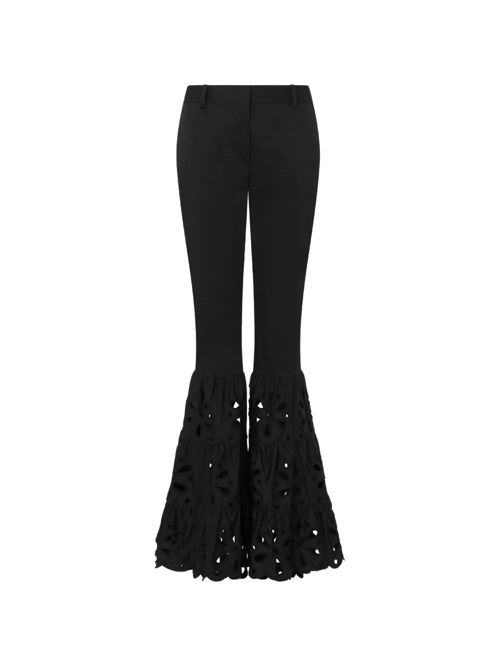 Moschino broderie-anglaise tiered-hem trousers - Schwarz