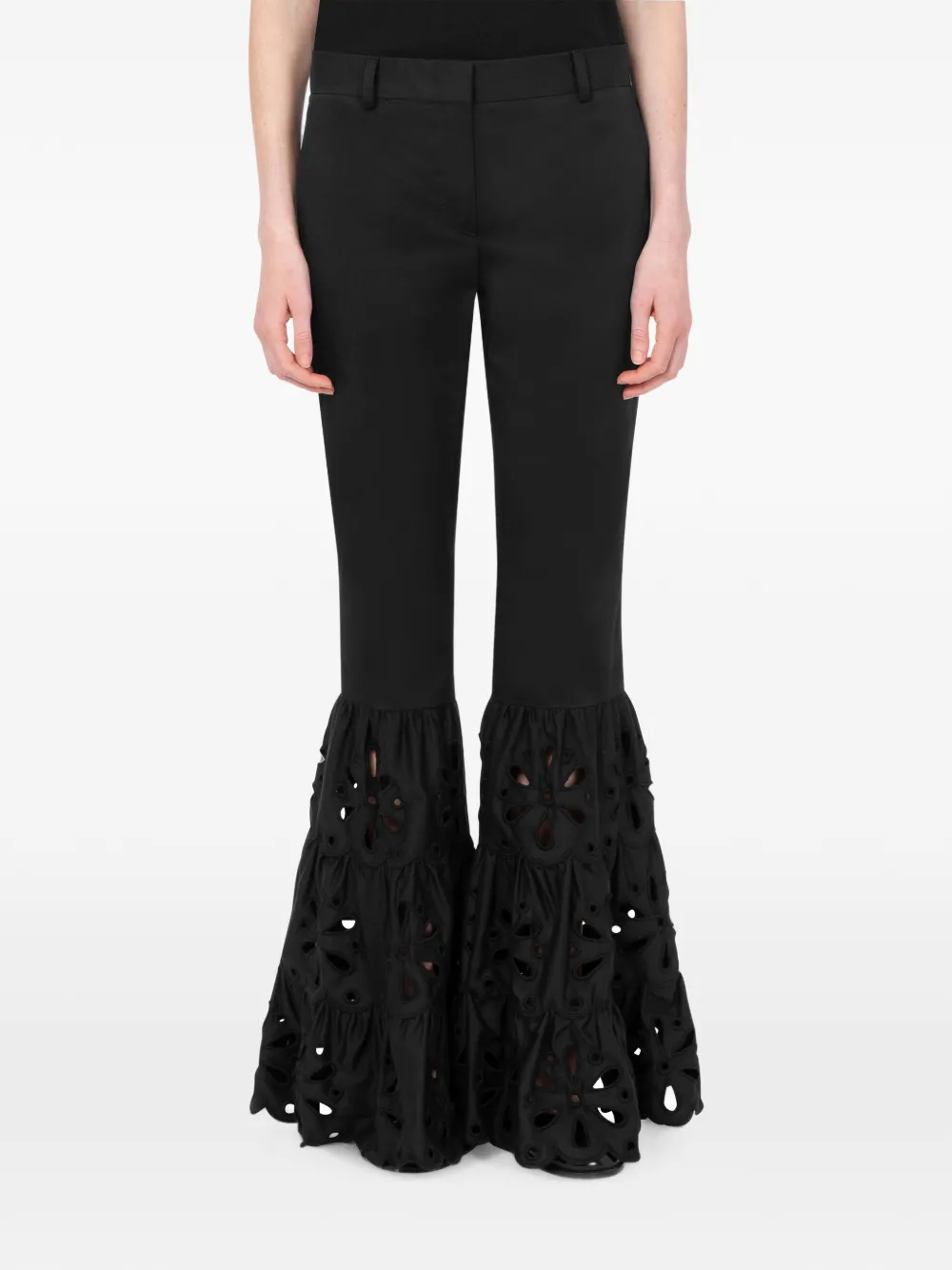 Moschino Broderie anglaise broek met gelaagde zoom Zwart
