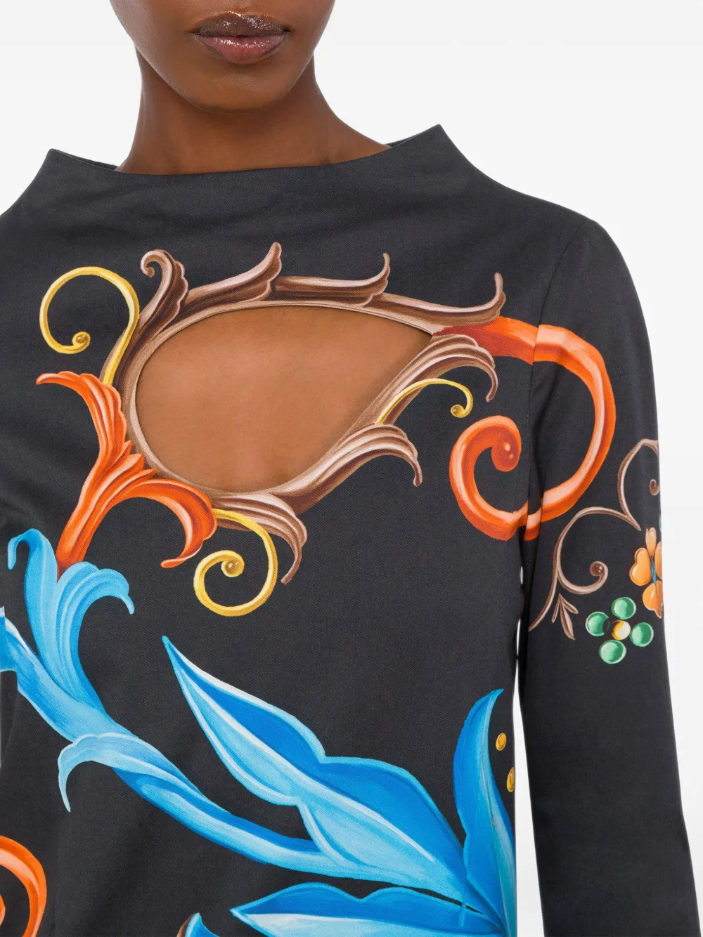 Moschino cut-out baroque-print maxi dress Zwart