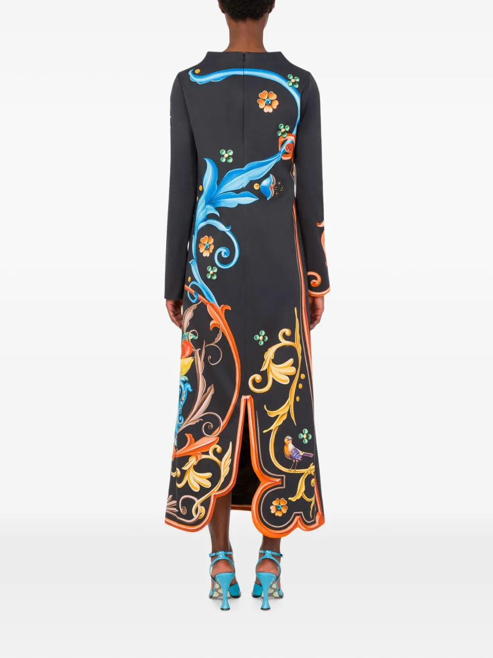 Moschino cut-out baroque-print maxi dress Zwart