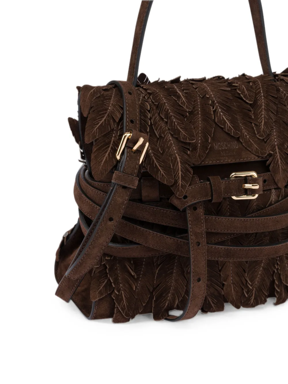 Moschino Shopper met veren-effect en gesp Bruin