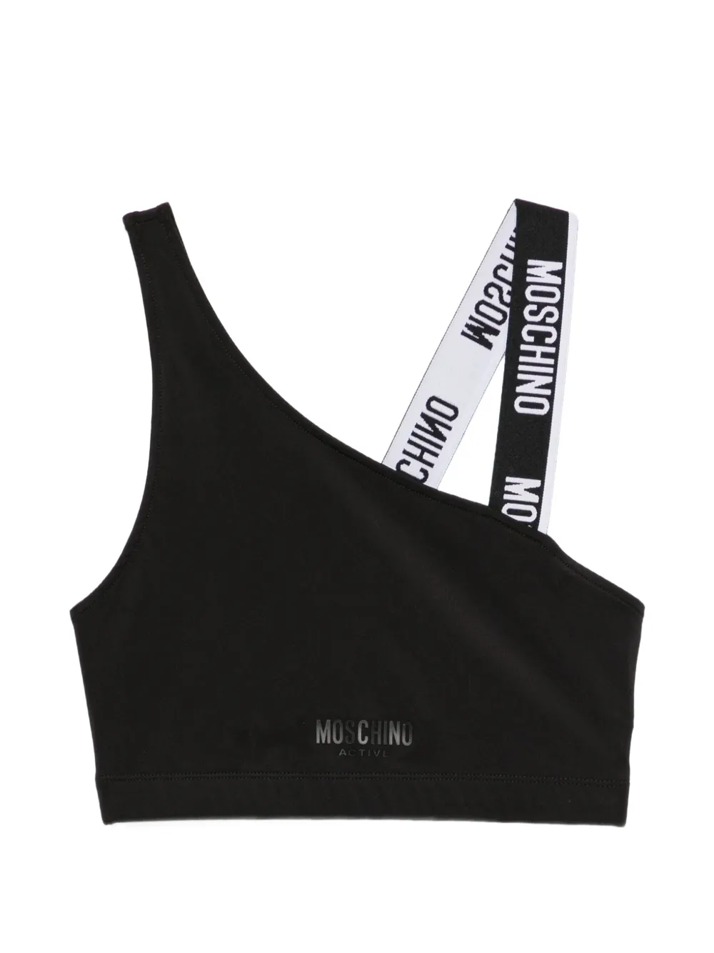 Moschino logo-tape asymmetric sports bra - Schwarz