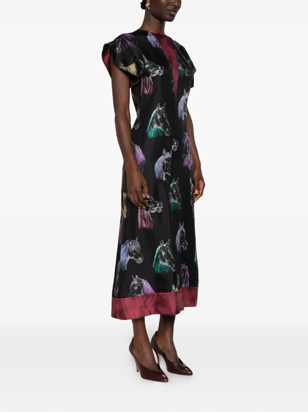 Moschino printed silk twill dress Zwart