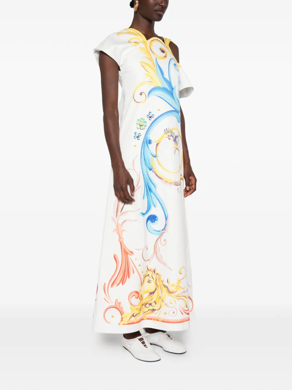 Moschino graphic-print cut-out maxi dress Wit