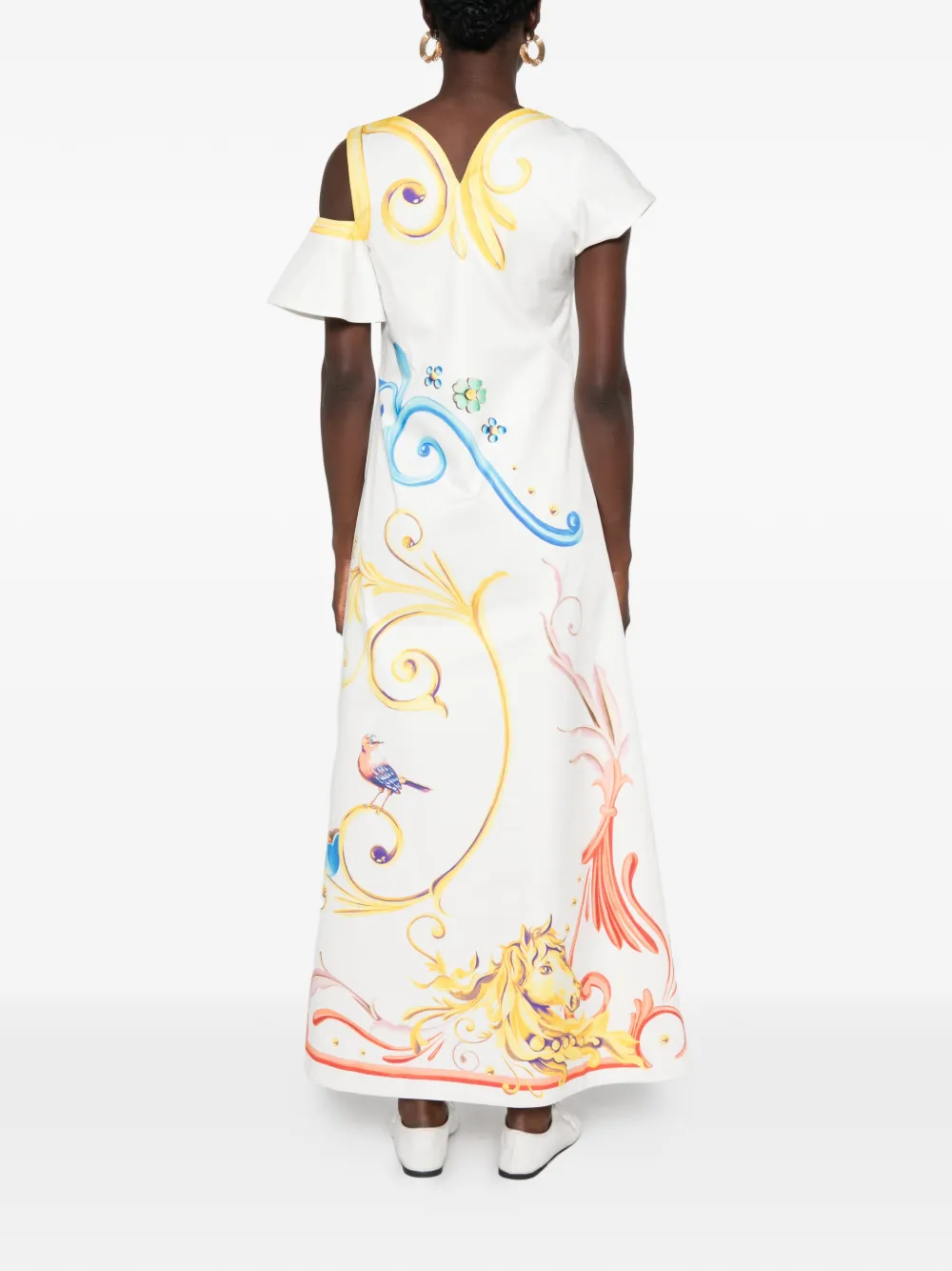 Moschino graphic-print cut-out maxi dress Wit