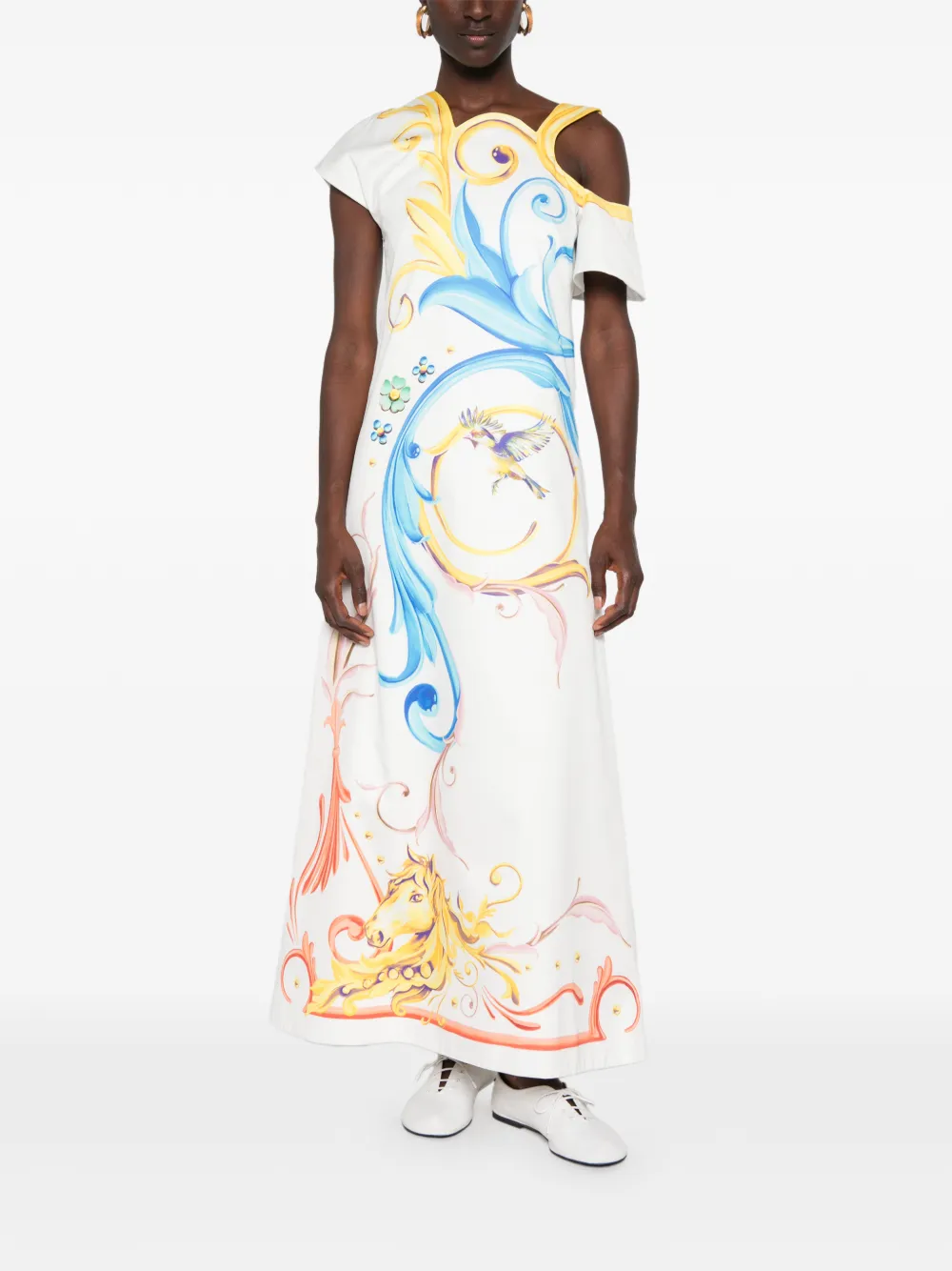 Moschino graphic-print cut-out maxi dress Wit