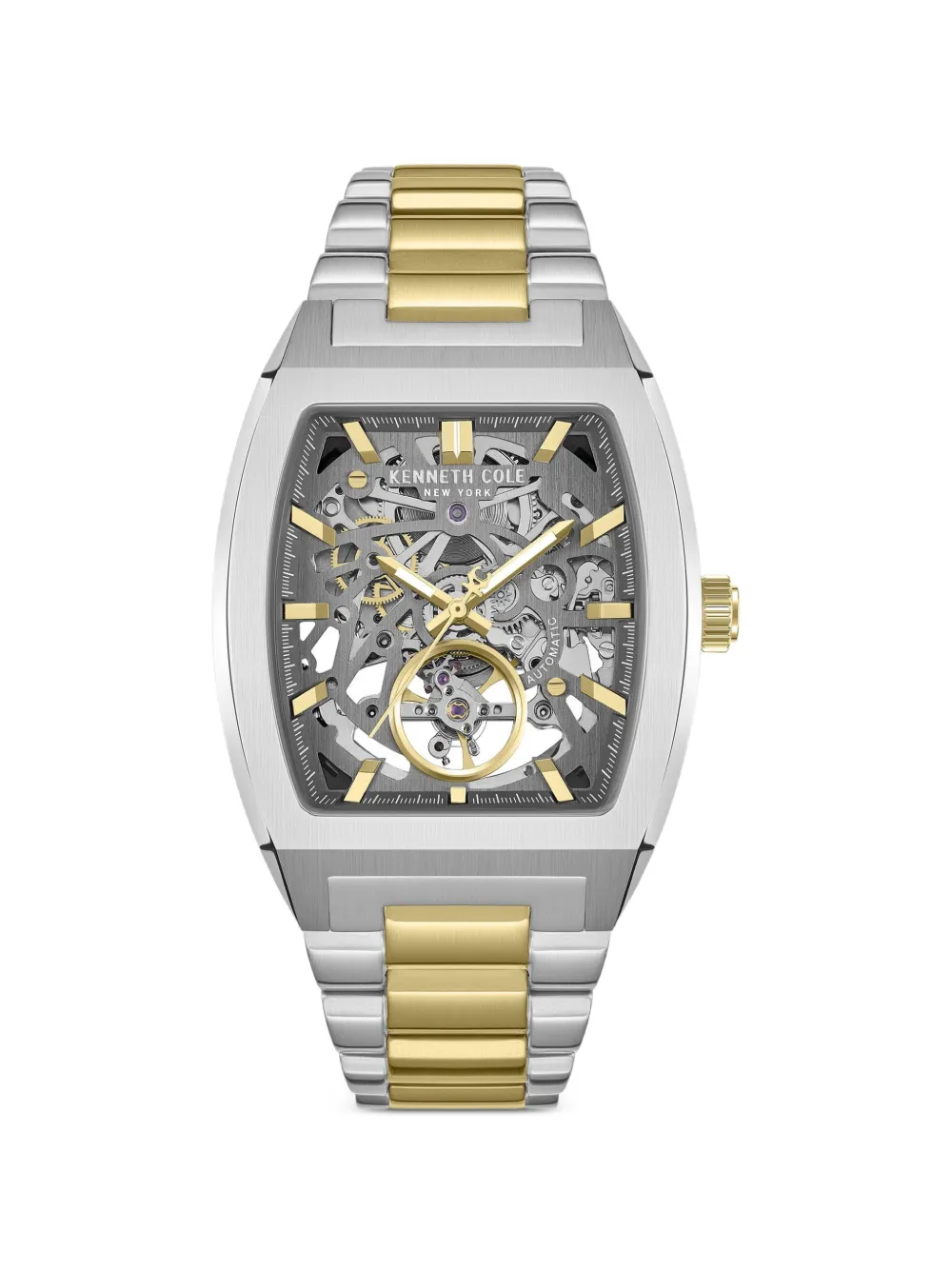 KENNETH COLE skeleton-dial tonneau-face 40mm watch - Argento