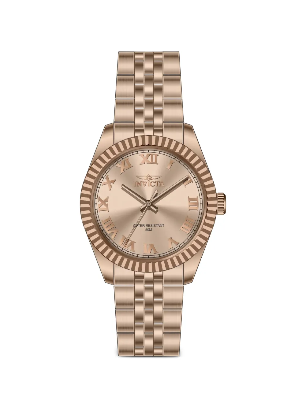 Invicta Orologio 44mm con lunetta scanalata e numeri romani - Rosa