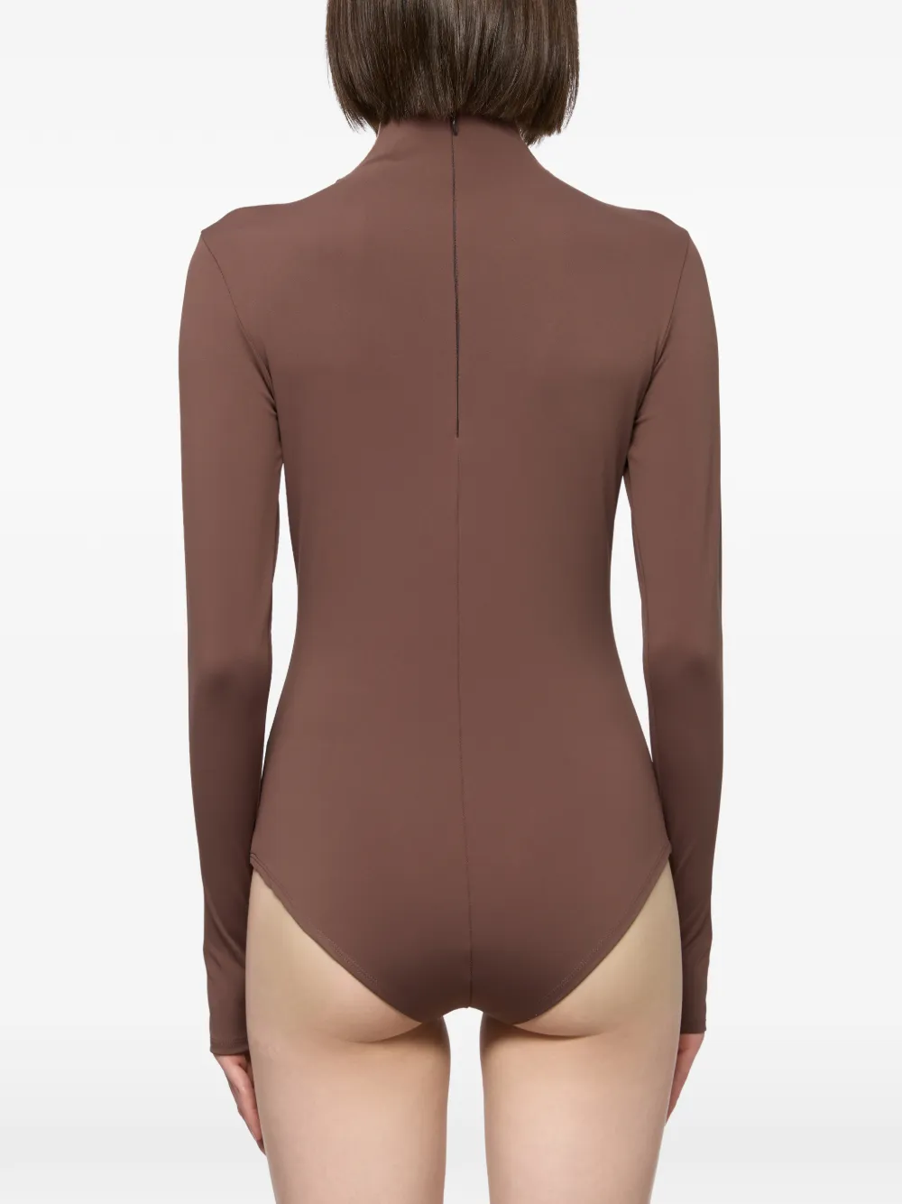 Atu Body Couture Top met tulen inzetstuk en lange mouwen Bruin