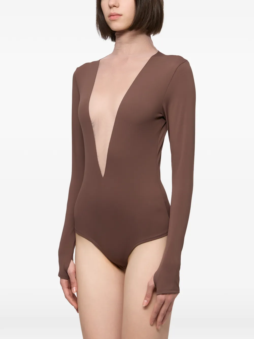 Atu Body Couture Top met tulen inzetstuk en lange mouwen Bruin