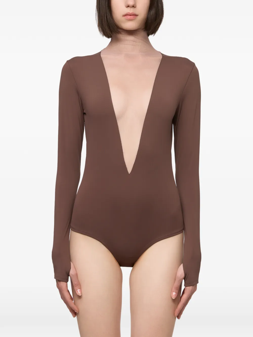 Atu Body Couture tulle-insert long-sleeve top
