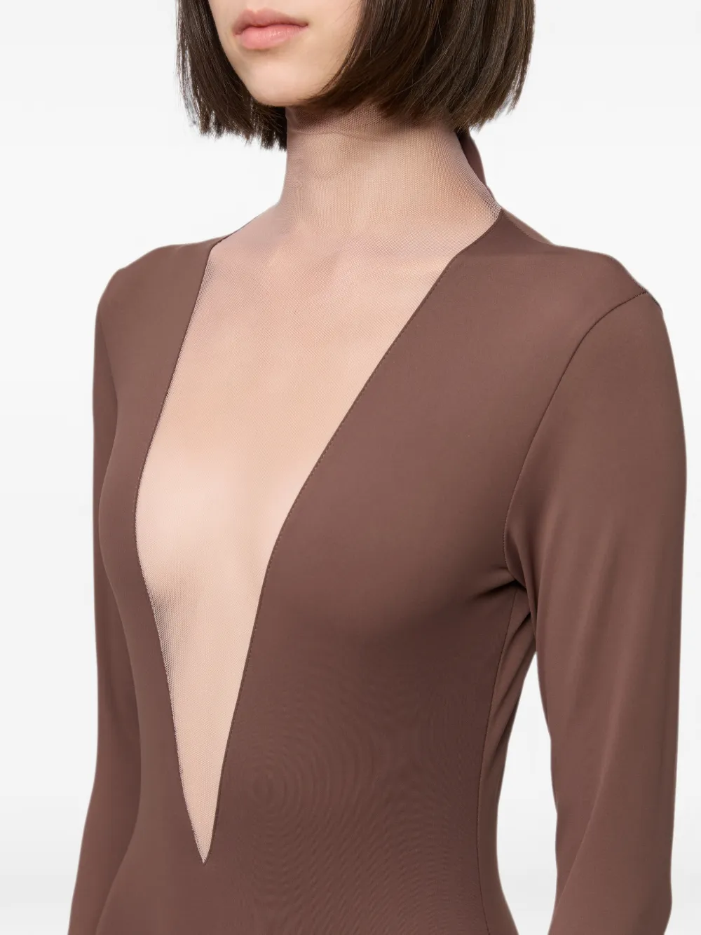 Atu Body Couture Top met tulen inzetstuk en lange mouwen Bruin