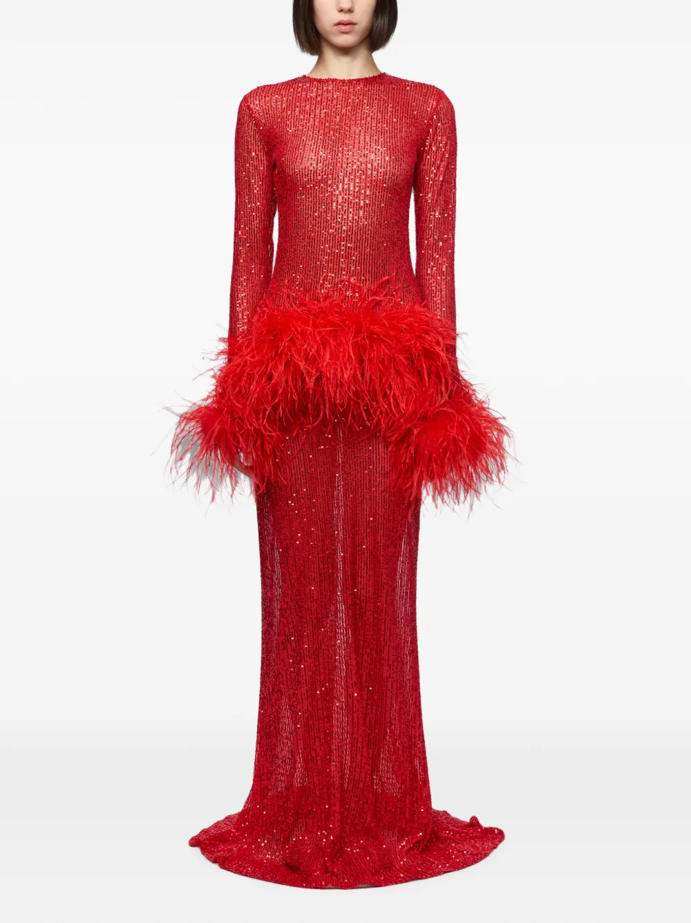 Atu Body Couture sequin-embellished feather-trim maxi dress