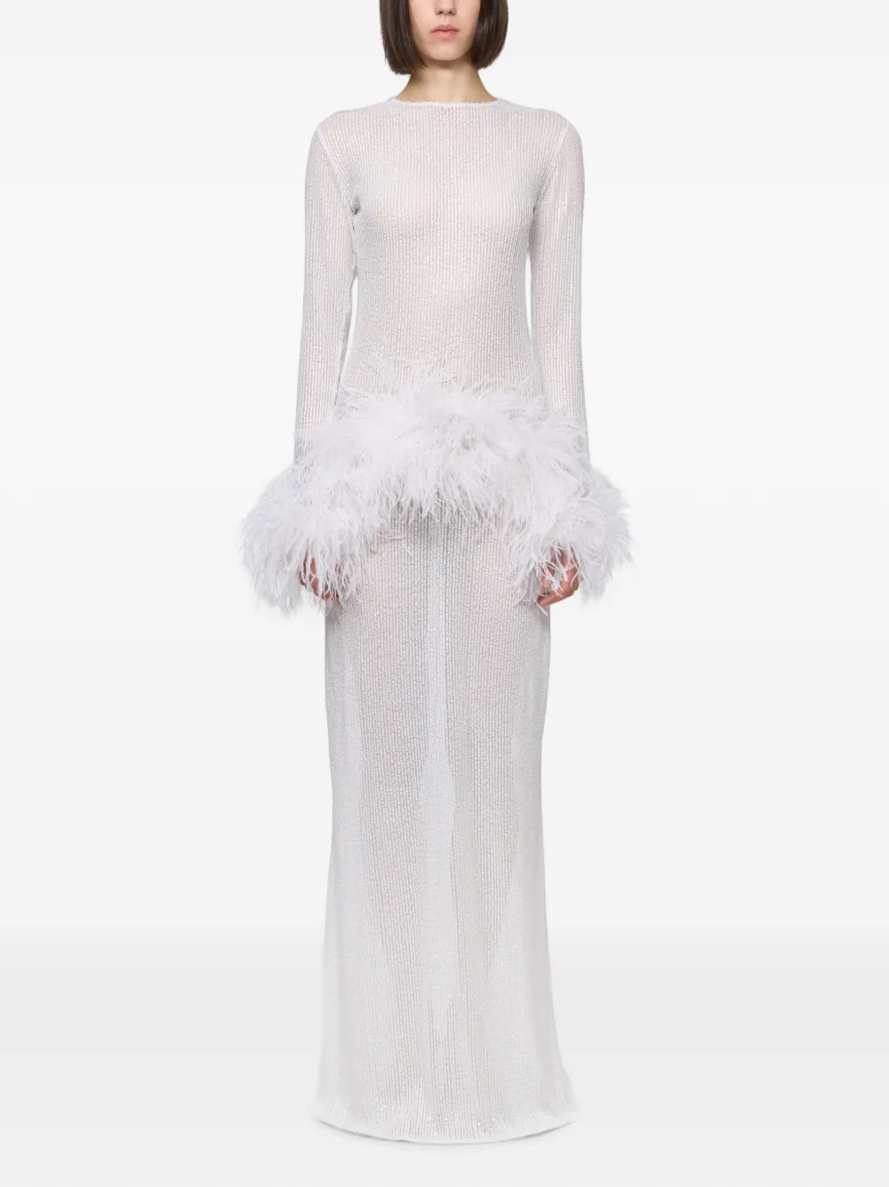 Atu Body Couture sequin-embellished feather-trim maxi dress