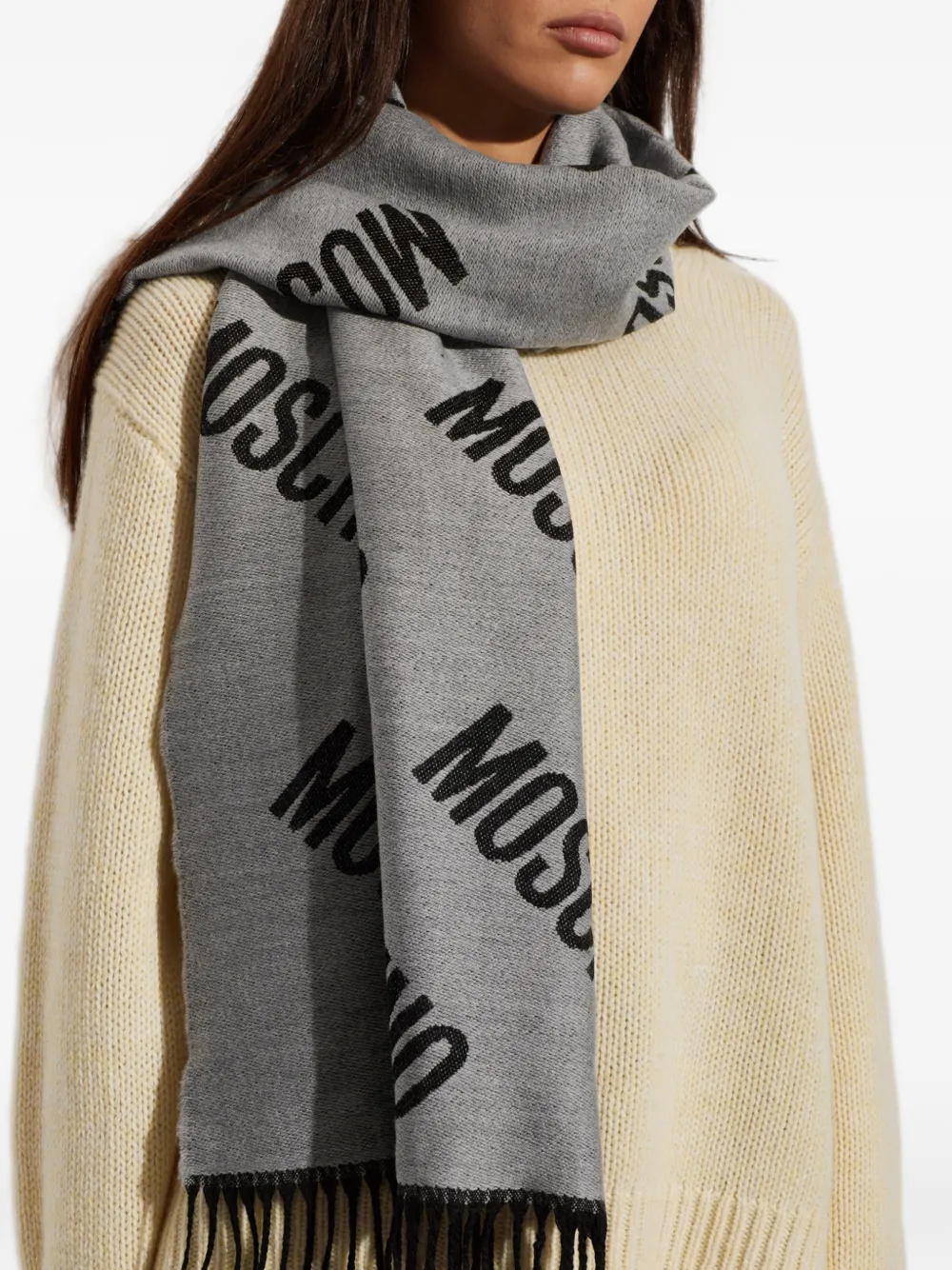 Moschino Sjaal met monogramprint en franje Grijs