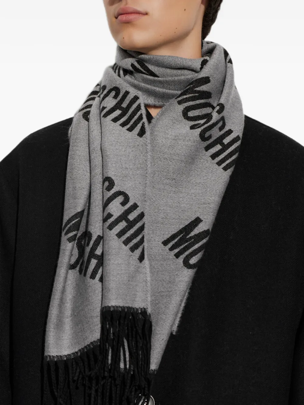 Moschino Sjaal met monogramprint en franje Grijs