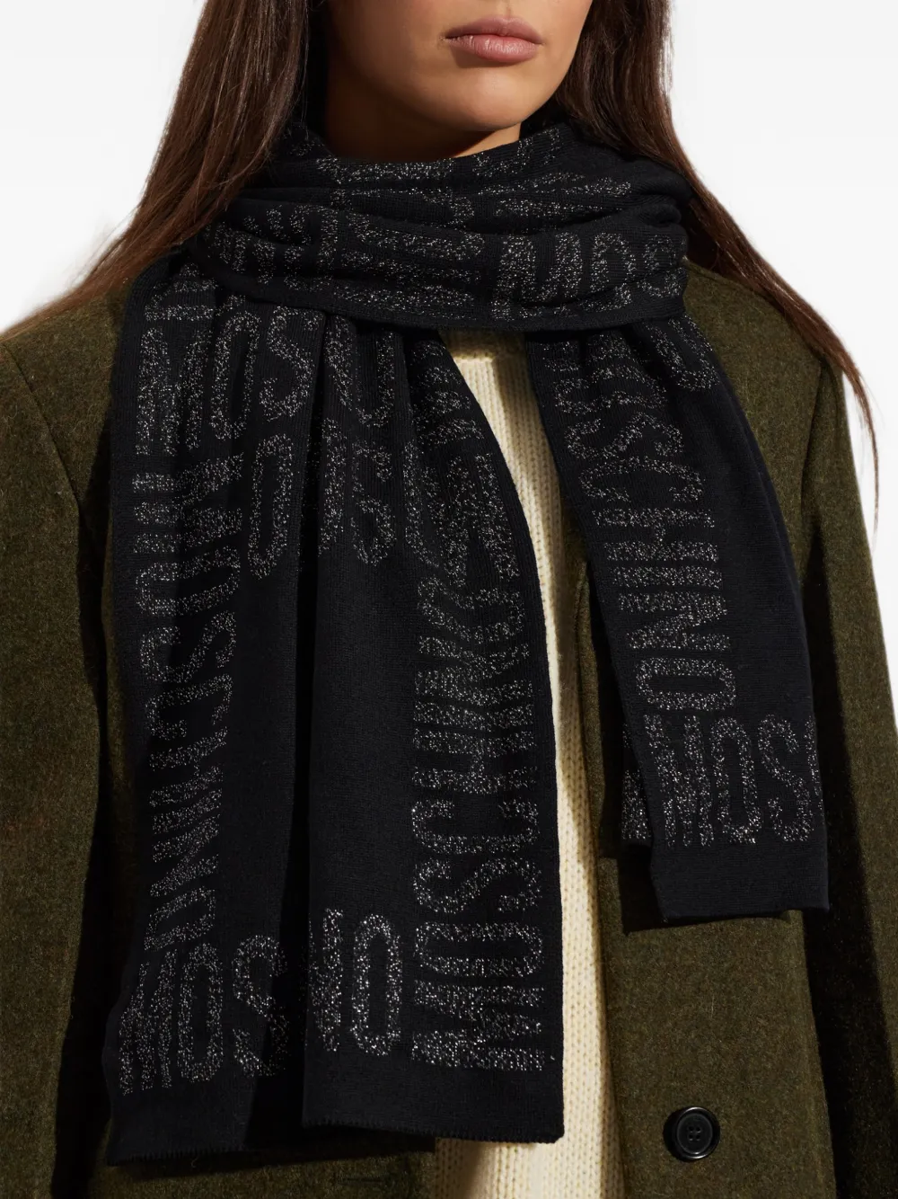 Moschino logoprint Lurex sjaal Zwart
