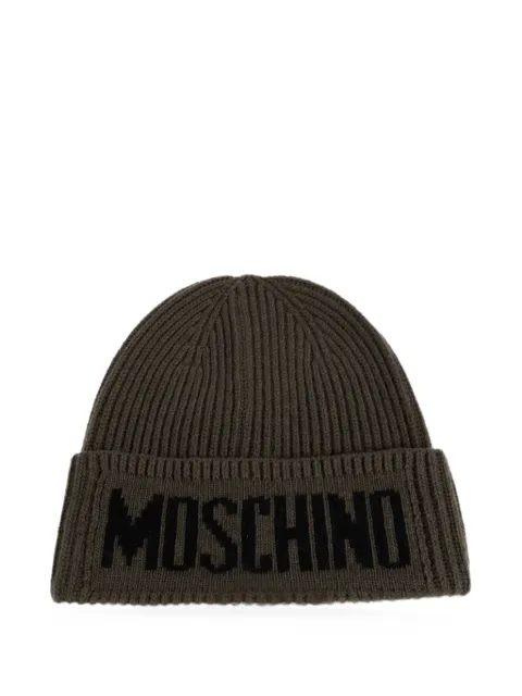 Moschino logo-intarsia ribbed-knit beanie hat