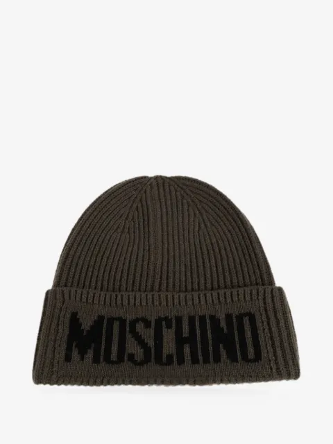 Moschino logo-intarsia ribbed-knit beanie hat