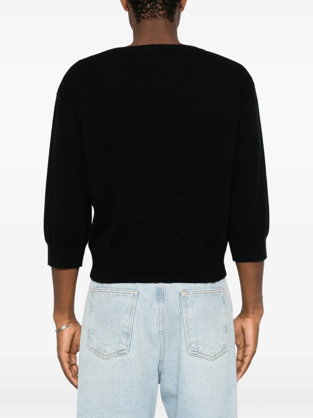 extreme cashmere Pearl trui met V-hals en cropped mouwen Zwart