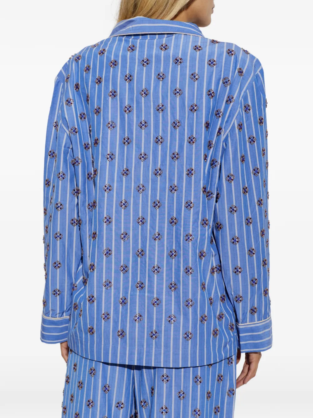 MUNTHE Vintager gestreepte blouse verfraaid met kralen Blauw