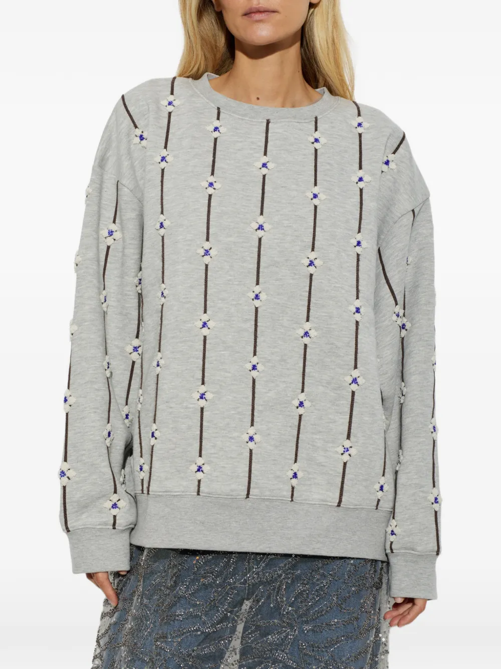MUNTHE Vesicle sweater verfraaid met bloemen Grijs