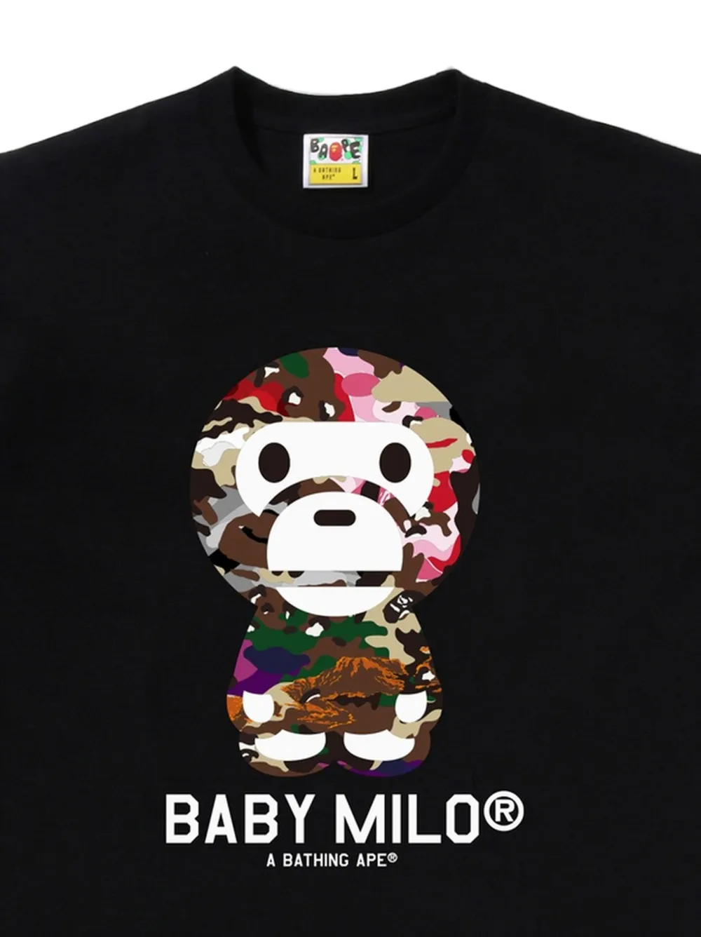 A BATHING APE Baby Milo T-shirt met camouflage-print Zwart