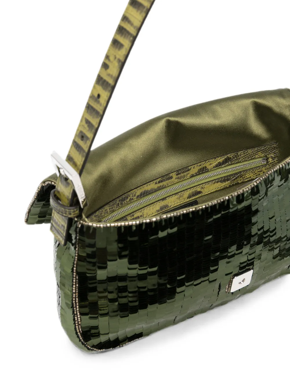 FENDI Baguette Sequin-embellished Shoulder Bag in Green, view 5