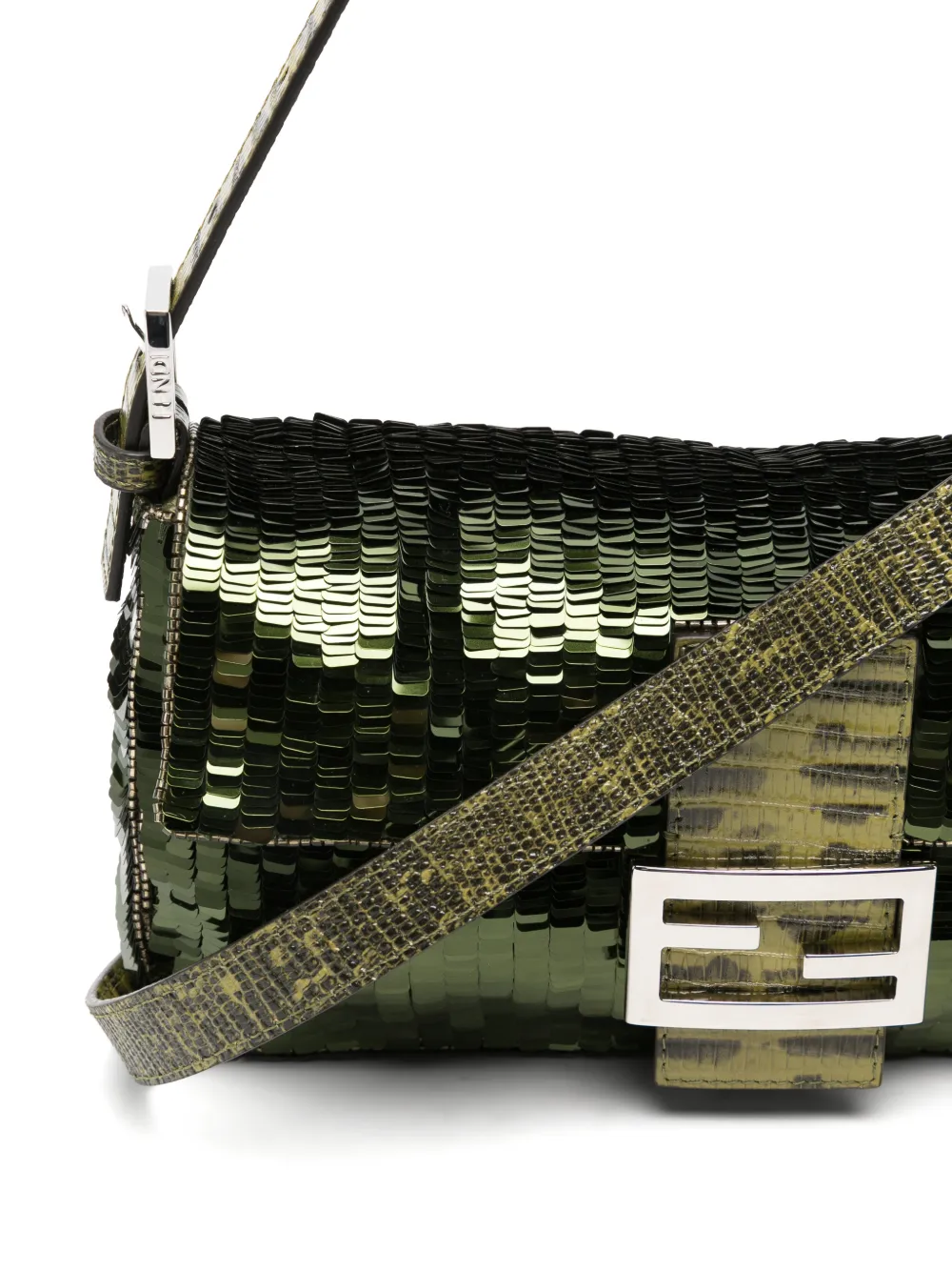 FENDI Baguette Sequin-embellished Shoulder Bag in Green, view 4