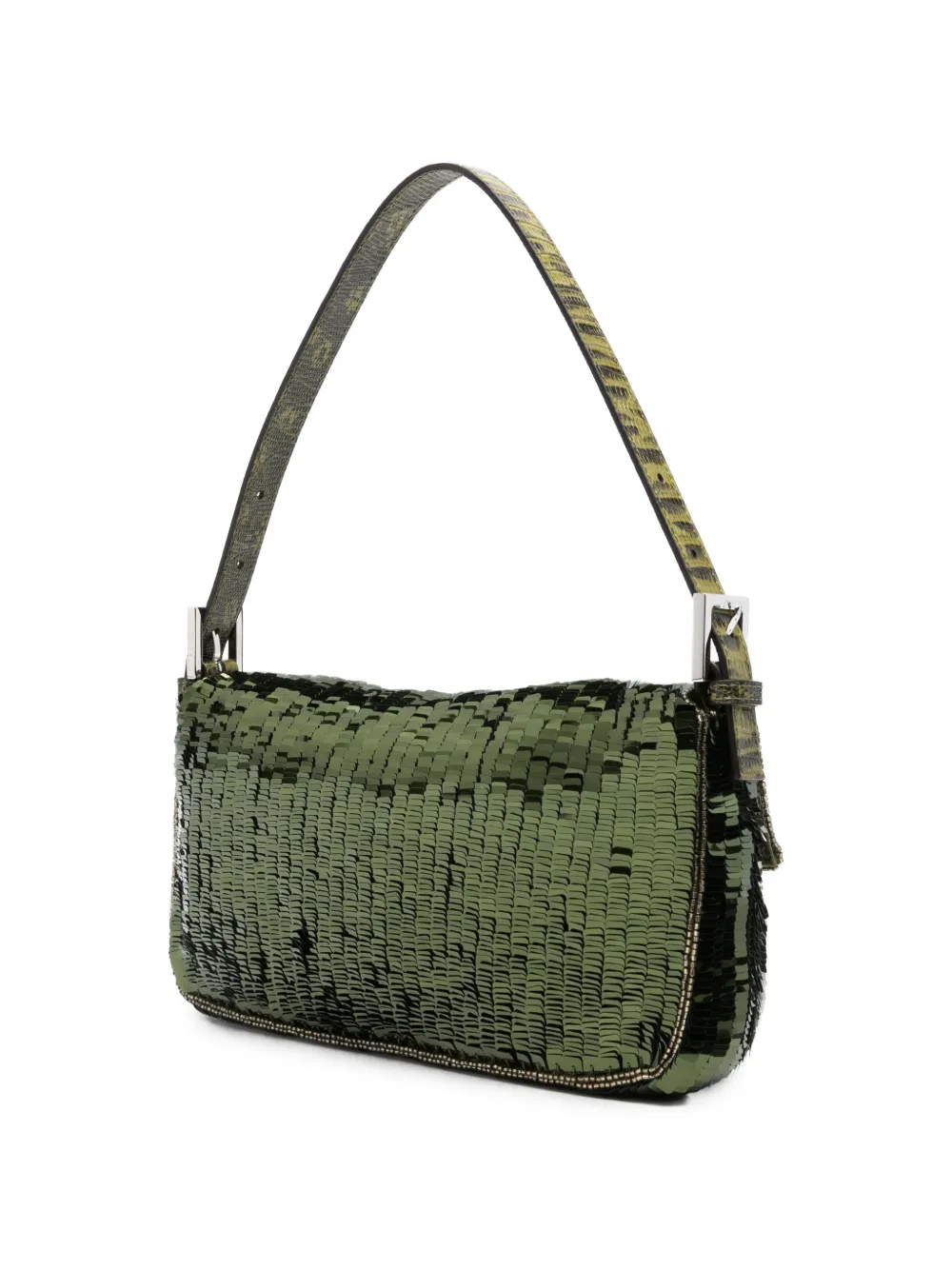 FENDI Baguette Sequin-embellished Shoulder Bag in Green, view 3