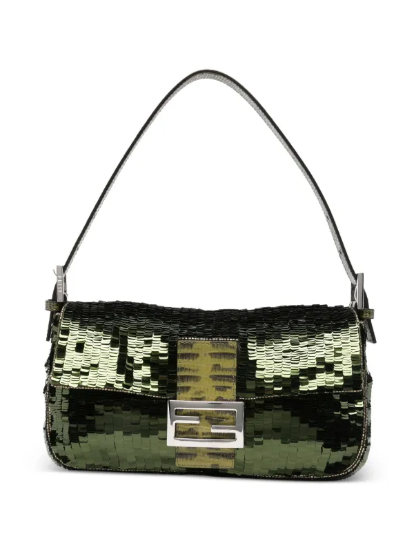 Fendi Baguette Sequin-embellished Shoulder Bag in Green