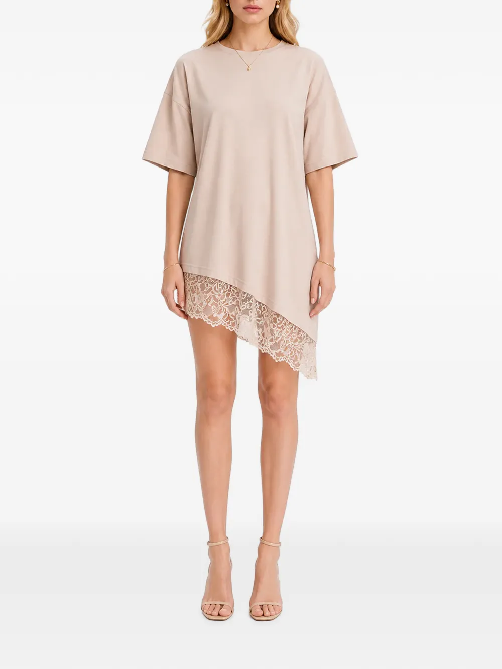HAMZA Japan asymmetrische jurk met kanten afwerking Beige