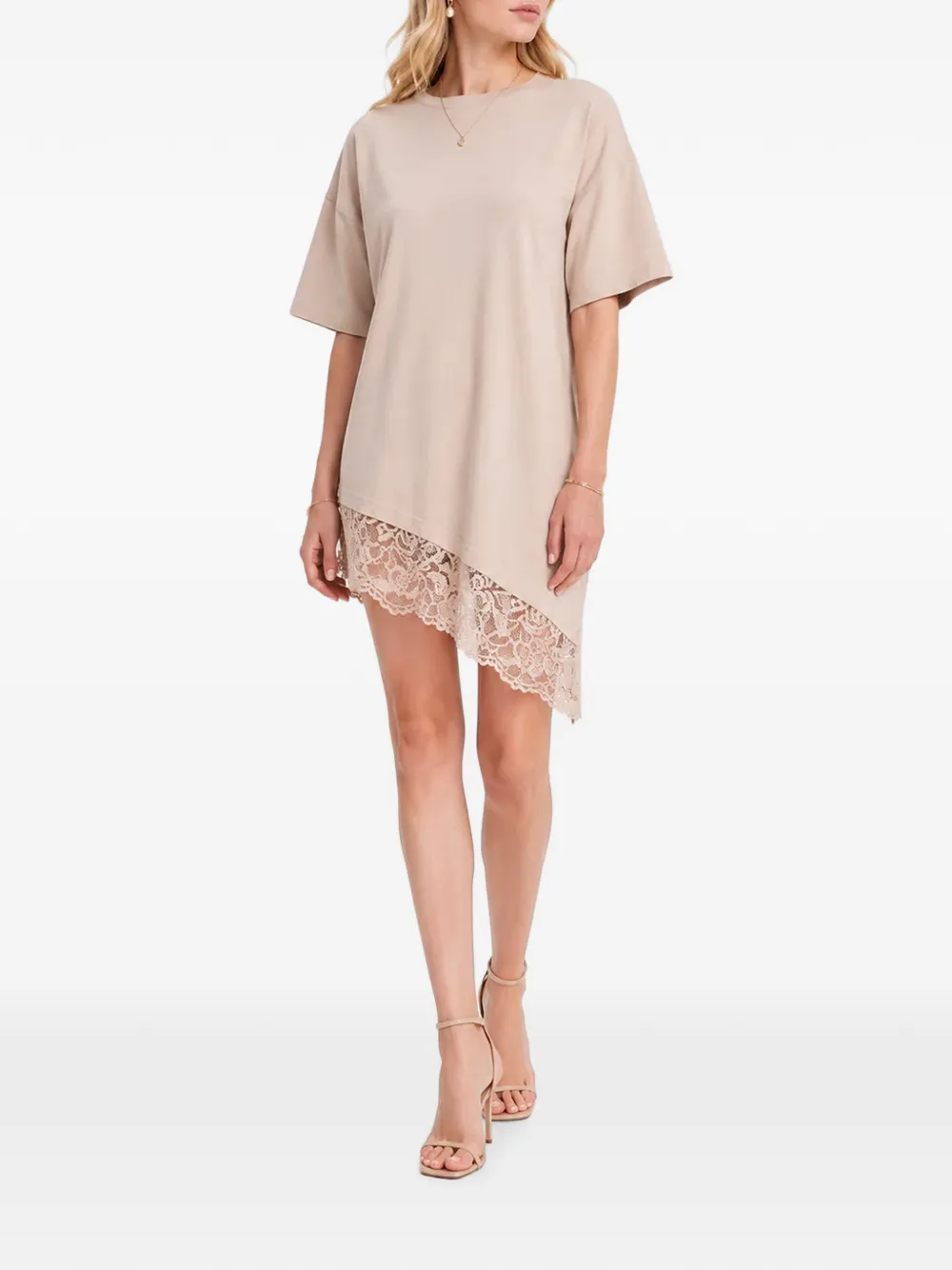 HAMZA Japan asymmetrische jurk met kanten afwerking Beige