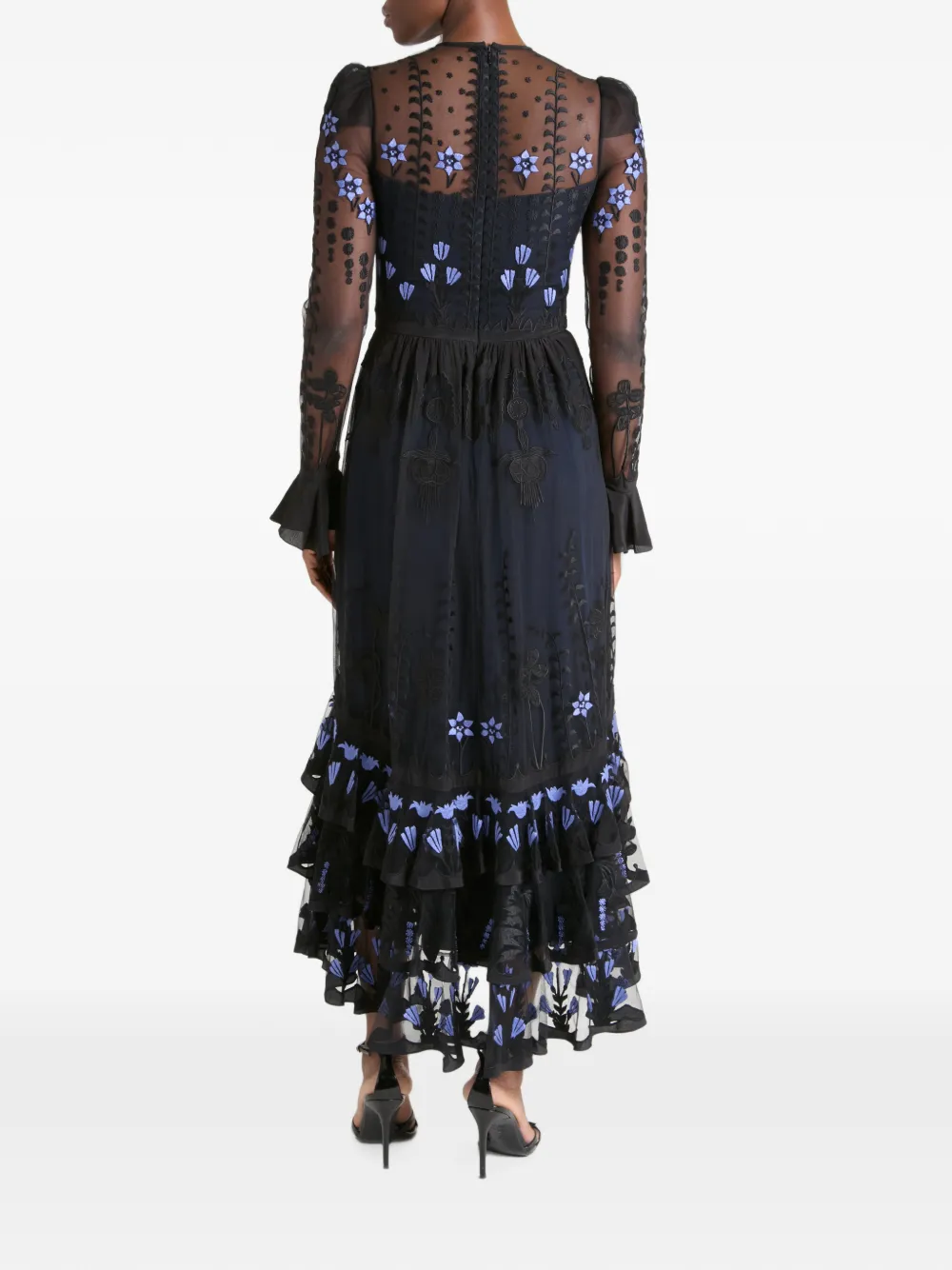 Temperley London Florette midi-jurk met geborduurde bloemen Blauw