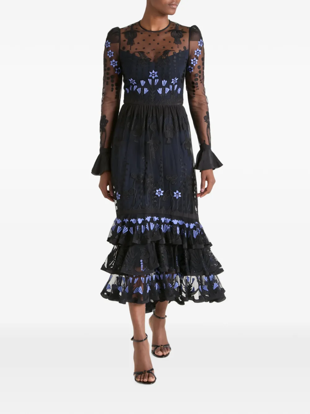 Temperley London Florette midi-jurk met geborduurde bloemen Blauw