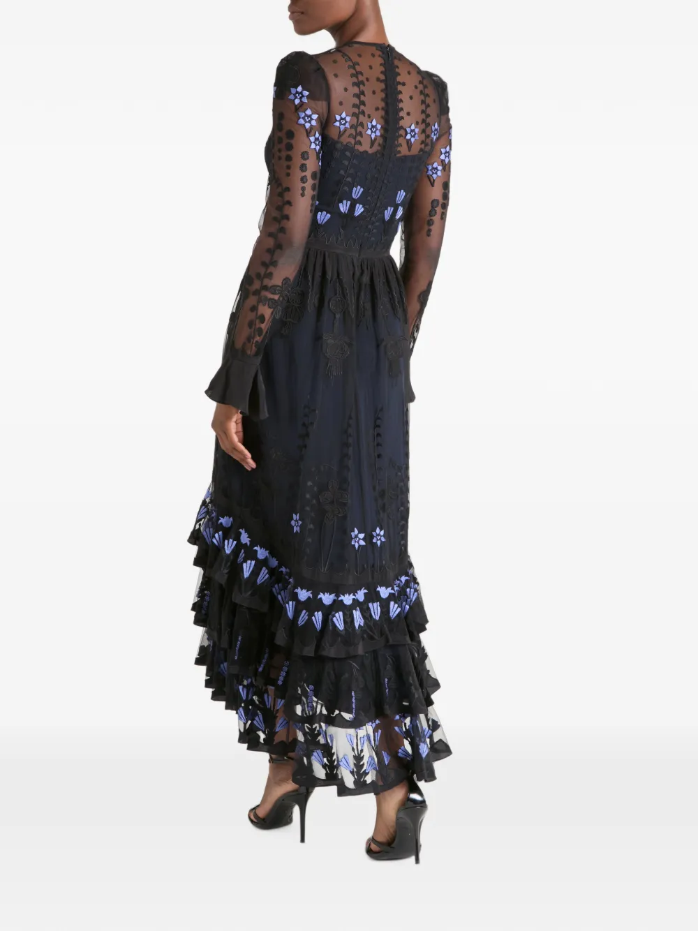 Temperley London Florette midi-jurk met geborduurde bloemen Blauw