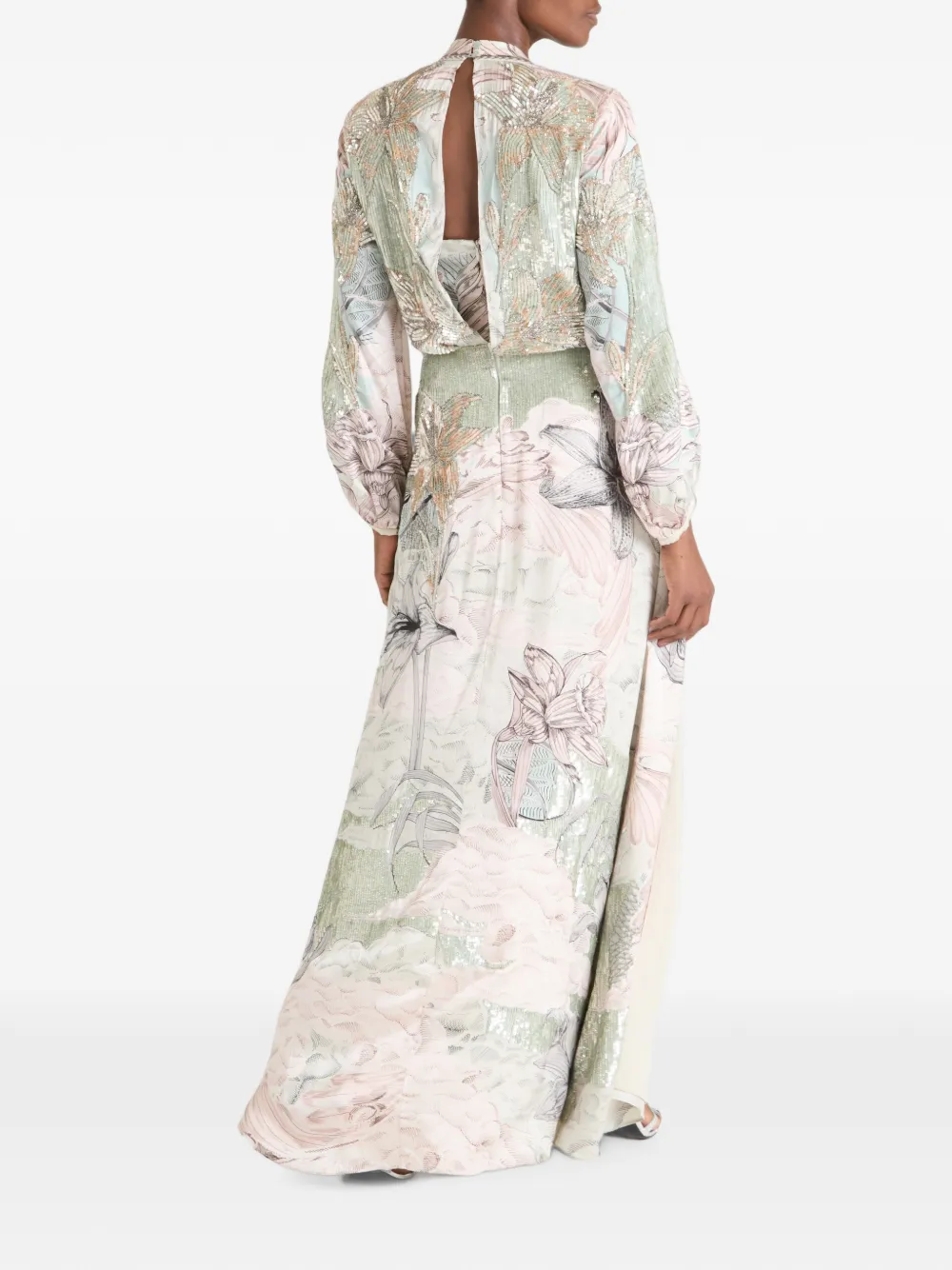 Temperley London Nerissa maxi-jurk verfraaid met pailletten en bloemenprint Beige