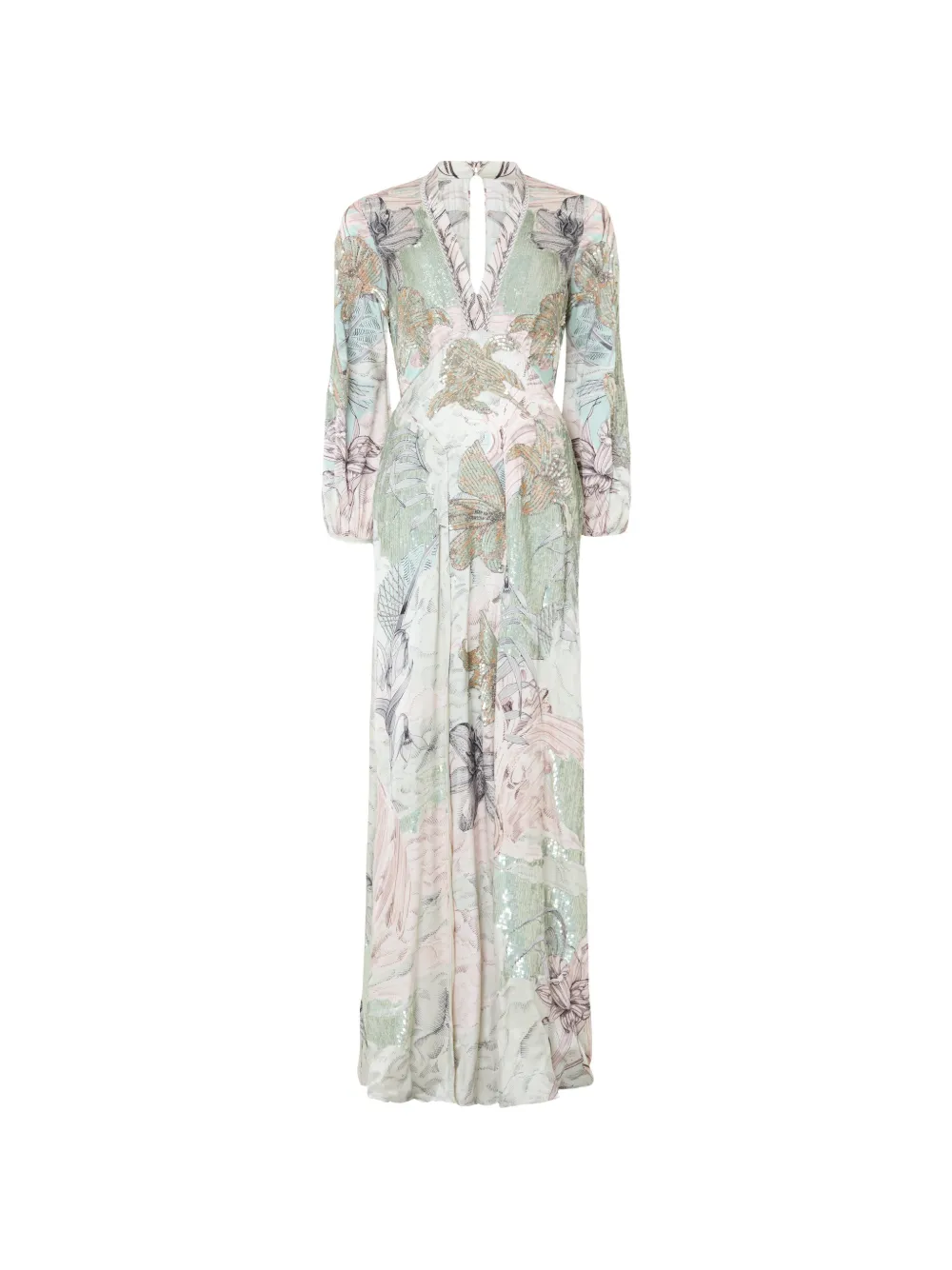 Temperley London Nerissa maxi-jurk verfraaid met pailletten en bloemenprint Beige