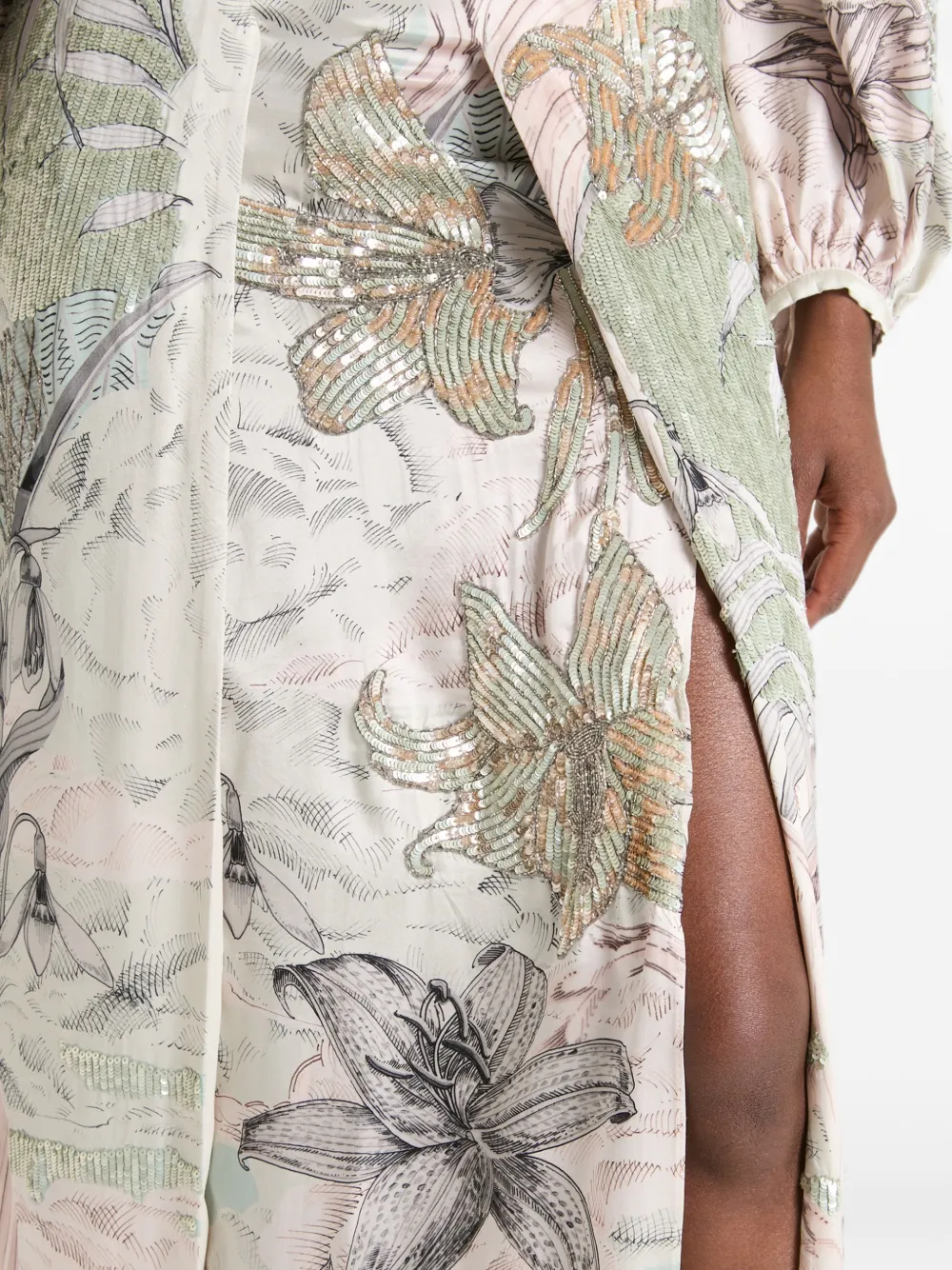 Temperley London Nerissa maxi-jurk verfraaid met pailletten en bloemenprint Beige