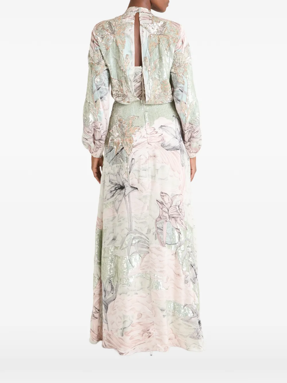 Temperley London Nerissa maxi-jurk verfraaid met pailletten en bloemenprint Beige