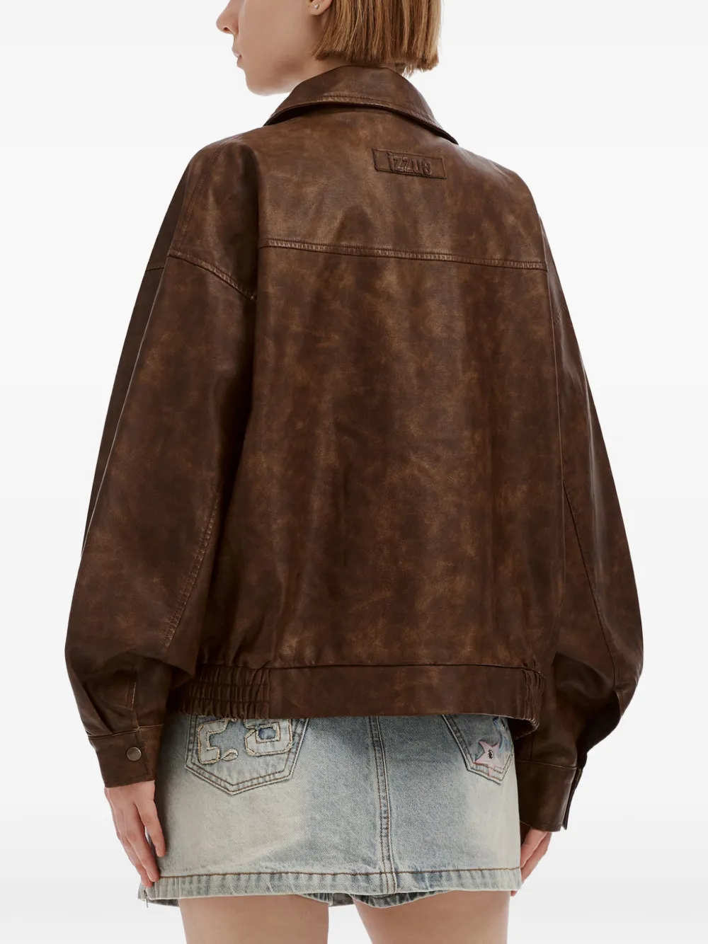 izzue Oversized jack met logoplakkaat Bruin
