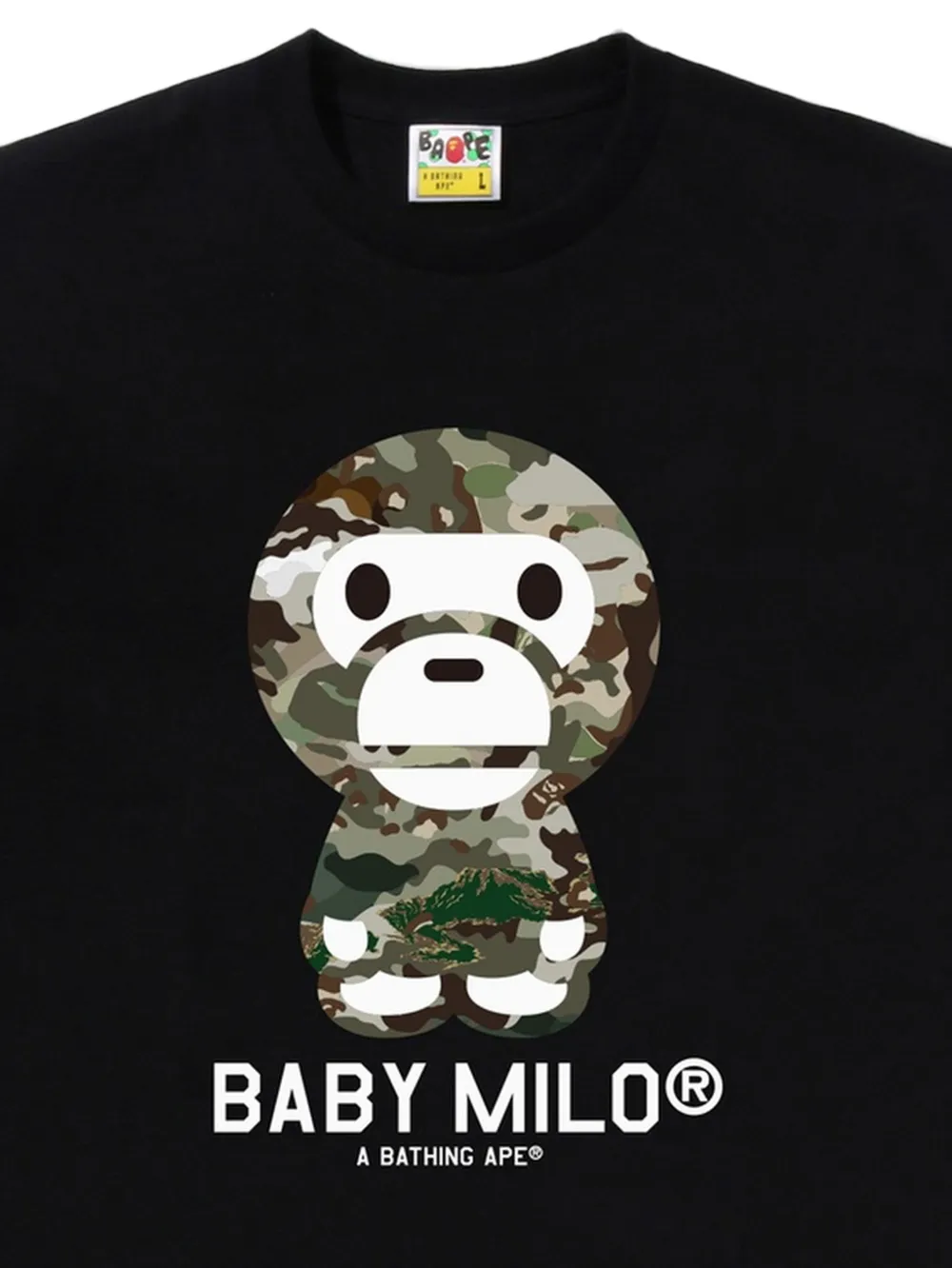A BATHING APE Baby Milo T-shirt met camouflage-print Zwart