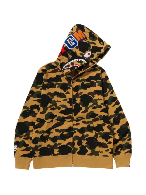 A BATHING APE® camouflage-print Shark-motif full-zip hoodie