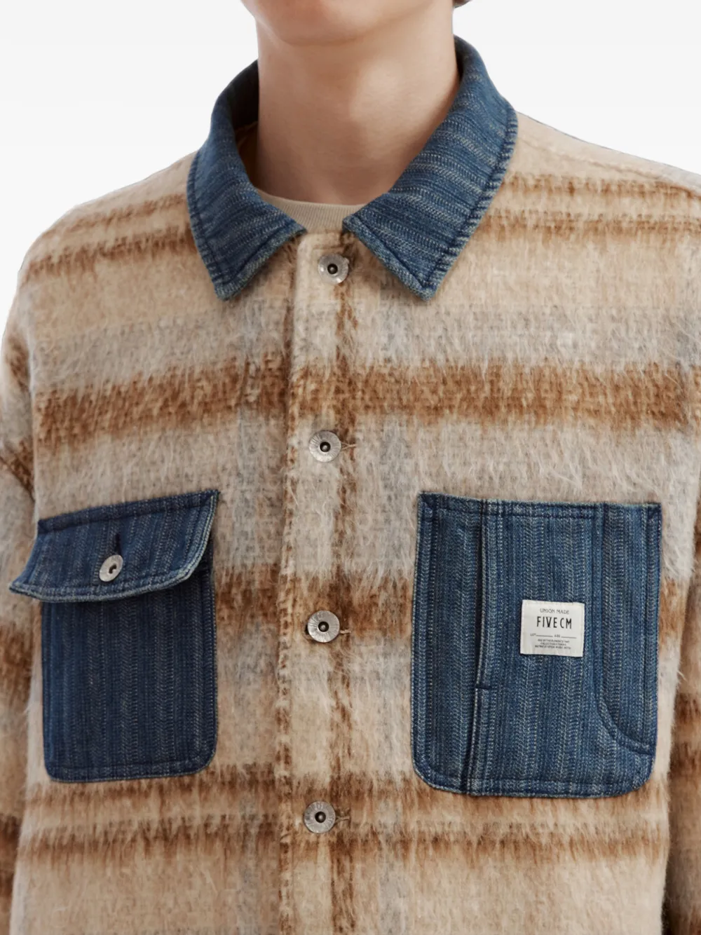 FIVE CM Geruit overhemd met denim afwerking Beige