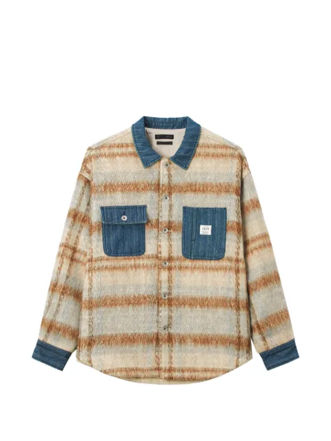 FIVE CM check-pattern denim-trim shirt