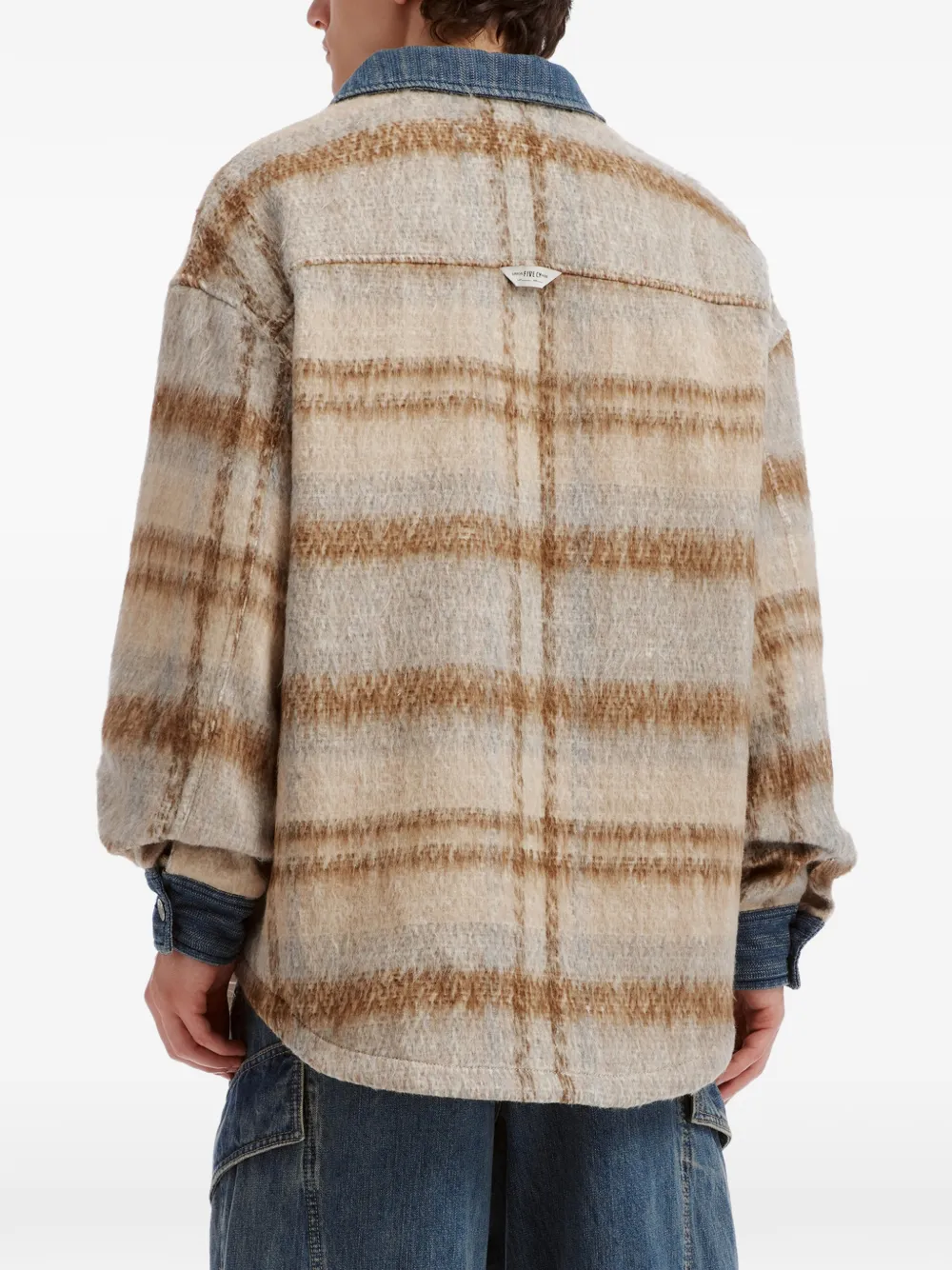 FIVE CM Geruit overhemd met denim afwerking Beige